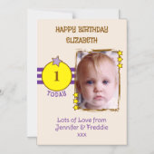 Glückliche Geburtsname Foto Alter lila Magnetkarte Magneteinladung (Vorderseite)