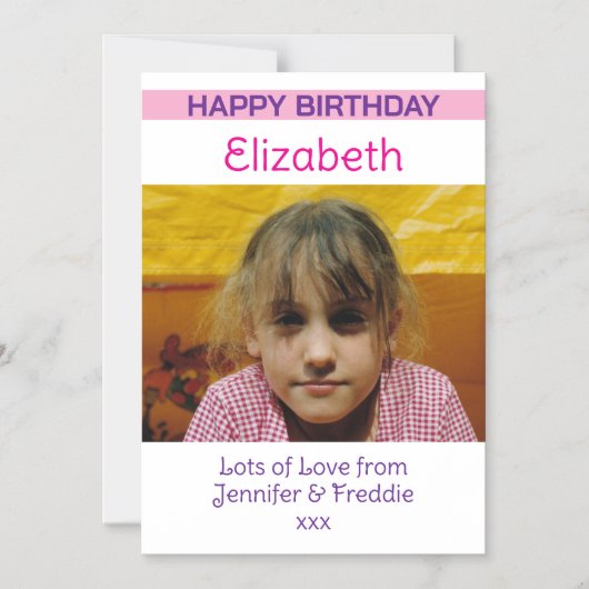 Glückliche Geburtsname Foto lila Magnetkarte Magneteinladung (Vorderseite)