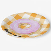 Glückliche Geburtstags-Gingham-Papier-Teller Pappteller (Schrägansicht)