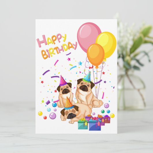 Glückliche Geburtstags-Möpsen Einladung (Stehend Vorderseite)