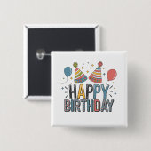 Glückliche Geburtstags-Partyhüte Button (Vorne & Hinten)