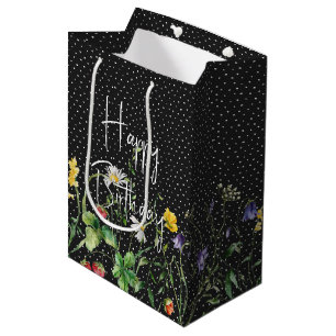 Glückliche Geburtstags-Wildblumen auf Polka Dots Mittlere Geschenktüte