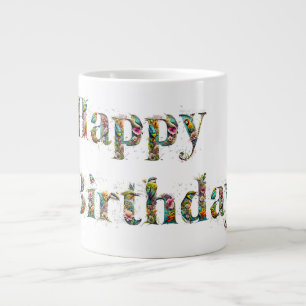 Glückliche Geburtstags-Wildblumen und tropische Vö Jumbo-Tasse