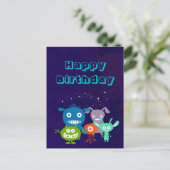 Glückliche Geburtstagsbande Niedlicher Kreaturen Postkarte (Stehend Vorderseite)