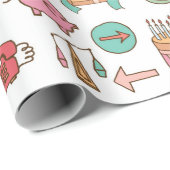 Glückliche Geburtstagsbüroelemente in der Skizze D Geschenkpapier (Rolleneckpunkt)