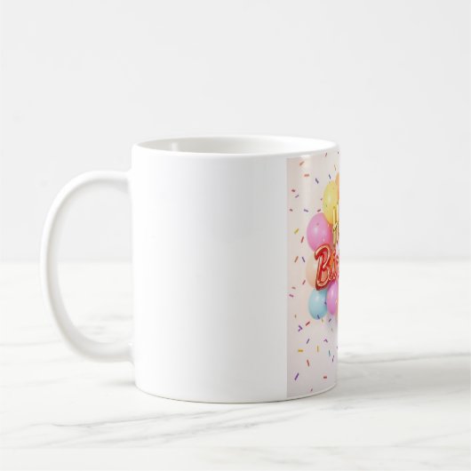 "Glückliche Geburtstagsfeier Tasse" Kaffeetasse (Links)