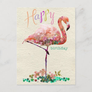 Glückliche Geburtstagsflamme und Rose Postkarte