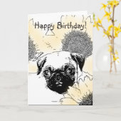 Glückliche Geburtstagskarte Mops Karte (Gelbe Blume)