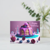 Glückliche Geburtstagskarte, Pfannkuchen mit Beere Postkarte (Stehend Vorderseite)