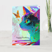 Glückliche Geburtstagskatze und Schmetterling anpa Karte (Vorderseite)