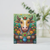 Glückliche Geburtstagskuh Postkarte (Stehend Vorderseite)