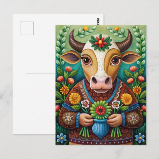 Glückliche Geburtstagskuh Postkarte (Vorne/Hinten)