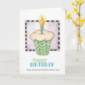 Glückliche Geburtstagskupcake Grußkarte Karte (Gelbe Blume)