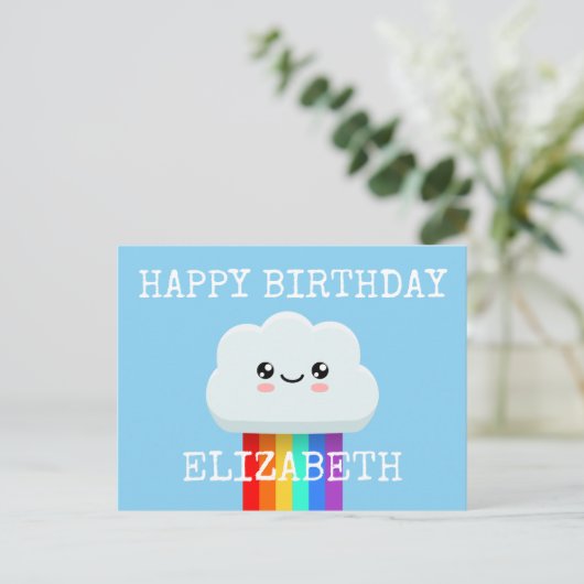 Glückliche Geburtstagswolke Postkarte (Stehend Vorderseite)