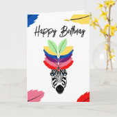 Glückliche Geburtstagszebra bunt Federn Karte (Gelbe Blume)
