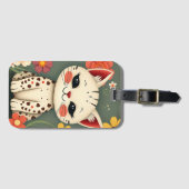 Glückliche gefleckte Katze mit Blumen Gepäckanhänger (Vorderseite (Horizontal))