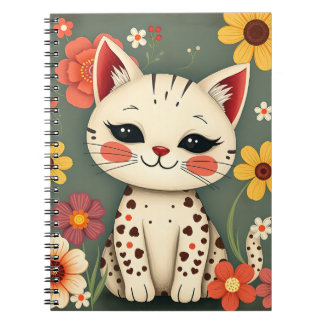 Glückliche gefleckte Katze mit Blumen Notizblock
