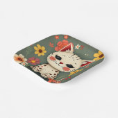 Glückliche gefleckte Katze mit Blumen Pappteller (Gewinkelt)