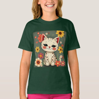 Glückliche gefleckte Katze mit Blumen T-Shirt