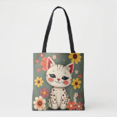 Glückliche gefleckte Katze mit Blumen Tasche (Vorderseite)