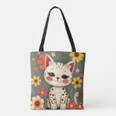 Glückliche gefleckte Katze mit Blumen Tasche (Rückseite)