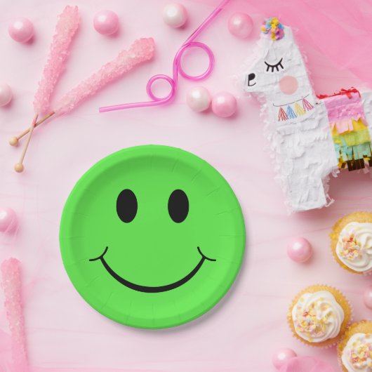 Glückliche Gesichtserkennung| Grün Pappteller (Party)