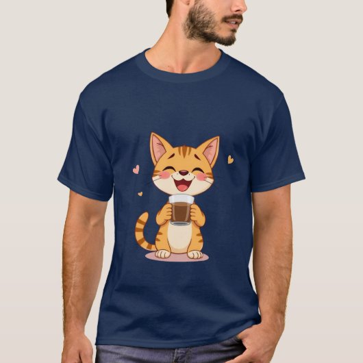 Glückliche Ginger-Katze Kaffee Liebe Fröhlicher Mo T-Shirt (Vorderseite)