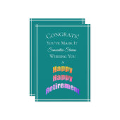 Glückliche Glückwünsche für die Pensionierung Sie Karte (Vorderseite/Rückseite Beispiel)