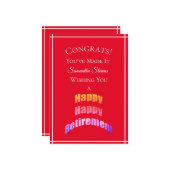 Glückliche Glückwünsche für die Pensionierung Sie Karte (Vorderseite/Rückseite Beispiel)