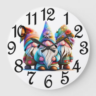 Glückliche Gnome Große Wanduhr