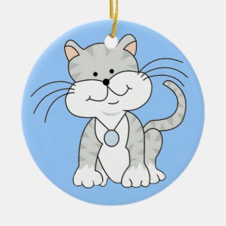 Glückliche graue Miezekatze Keramik Ornament