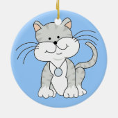 Glückliche graue Miezekatze Keramik Ornament (Hinten)