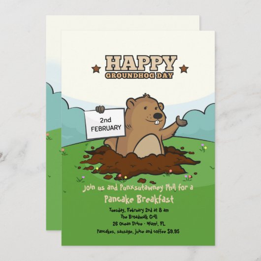 Glückliche Groundhog Einladung (Vorne/Hinten)