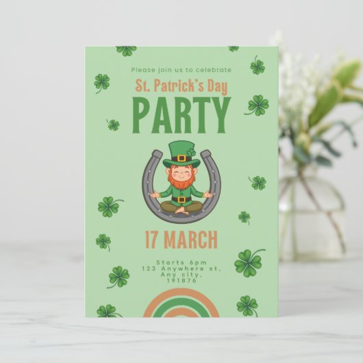 Glückliche Grüne Vibes Einladung (Stehend Vorderseite)