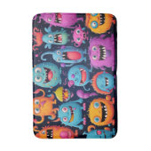 Glückliche Gruppe farbenfroher Monster auf schwarz Badematte (Vorderseite Vertikal)