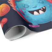 Glückliche Gruppe farbenfroher Monster auf schwarz Geschenkpapier (Rolleneckpunkt)
