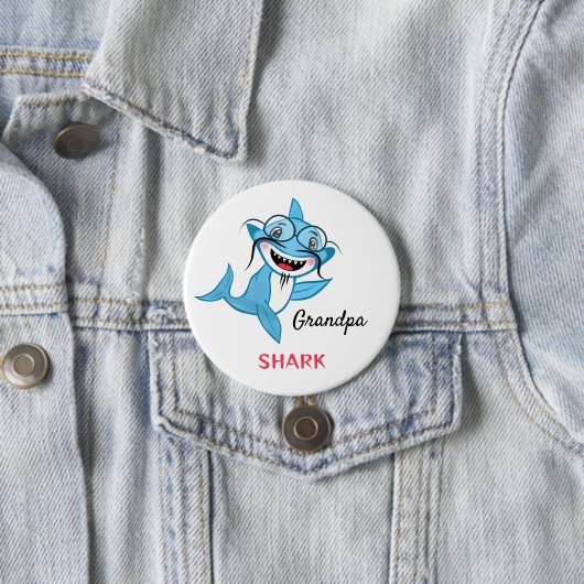 Glückliche Haifamilie Opa Shark Button (Beispiel)