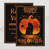 Glückliche Halloween Black Cat Spider Bats Einladung (Vorne/Hinten)