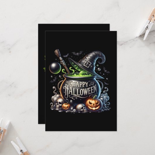Glückliche Halloween Cauldron Grußkarte Einladung (Vorderseite/Rückseite Beispiel)