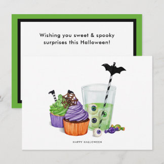 Glückliche Halloween Drinks und Desserts Feiertagskarte