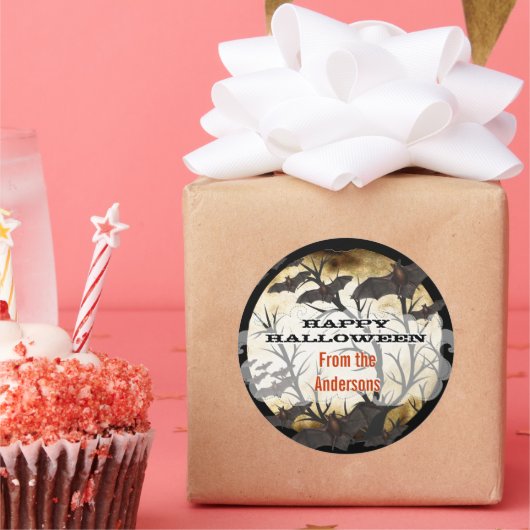 Glückliche Halloween-Fledermäuse und Bäume-Burnt-P Runder Aufkleber (Party)