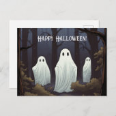 Glückliche Halloween-Geister in einem Wald Postkarte (Vorne/Hinten)