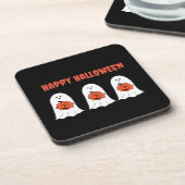 Glückliche Halloween-Geister mit Jack-o-Lanterns Getränkeuntersetzer (Linke Seite)