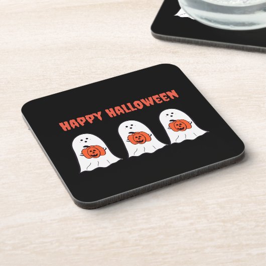 Glückliche Halloween-Geister mit Jack-o-Lanterns Getränkeuntersetzer (Linke Seite)