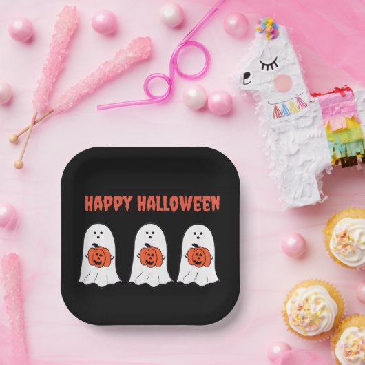 Glückliche Halloween-Geister mit Jack-o-Lanterns Pappteller (Party)