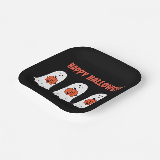 Glückliche Halloween-Geister mit Jack-o-Lanterns Pappteller (Gewinkelt)