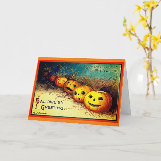 Glückliche Halloween-Grüße Pumpkins in einer Row C Karte (Gelbe Blume)