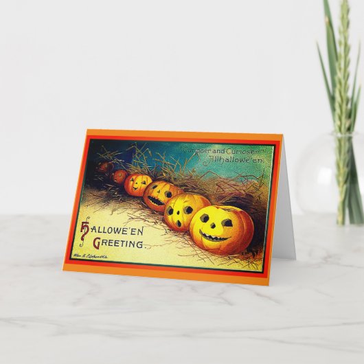 Glückliche Halloween-Grüße Pumpkins in einer Row C Karte (Vorderseite)