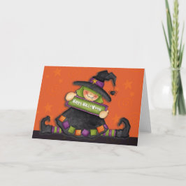 Glückliche Halloween-Hexe - Grußkarte Karte
