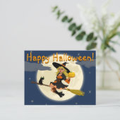Glückliche Halloween-Hexe-Postkarte Postkarte (Stehend Vorderseite)